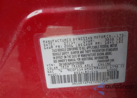 2014 Nissan Sentra Sr z USA, uszkodzony, nr VIN 3N1AB7AP4EY280959